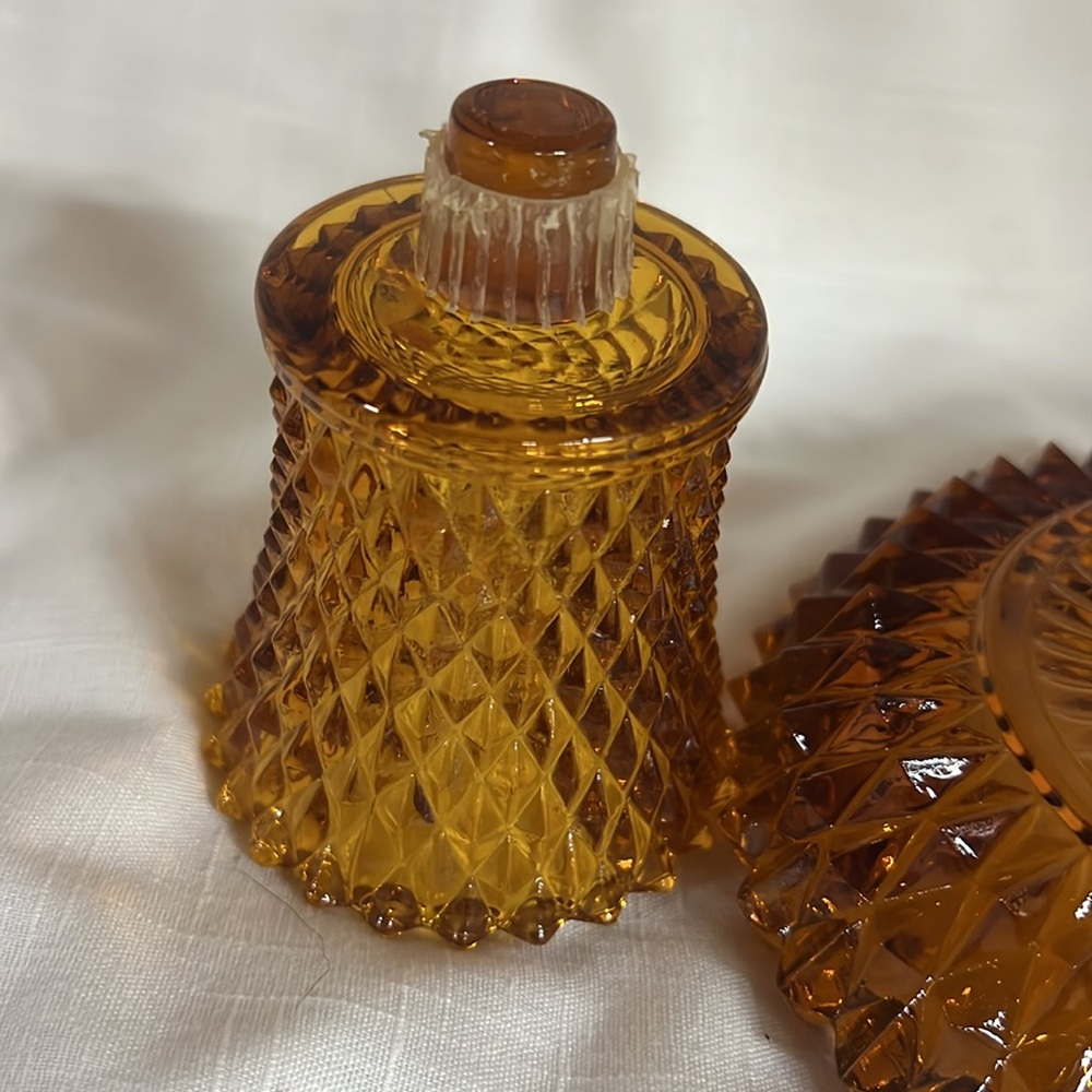 Vintage Indiana Glass Diamond Point Amber Candle Votive Candlestick Holder - Picture 5 of 6